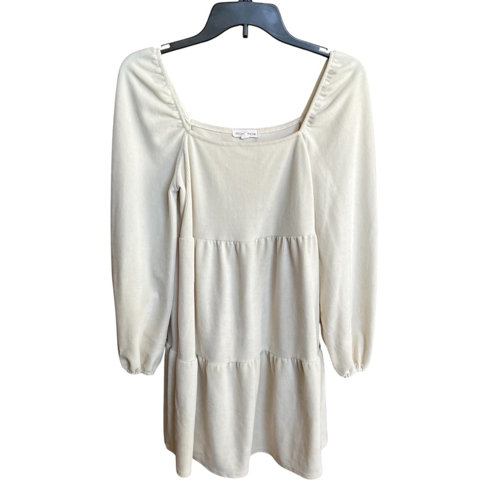 Moa Moa Cream Long Sleeve Tiered Mini Dress Women’s Size XS Peasant Layered